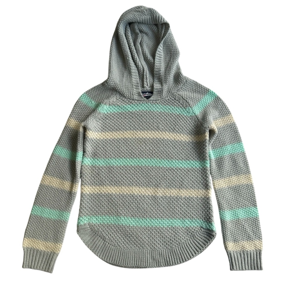 Girls Striped Gray and Mint Hooded Sweater Size 7